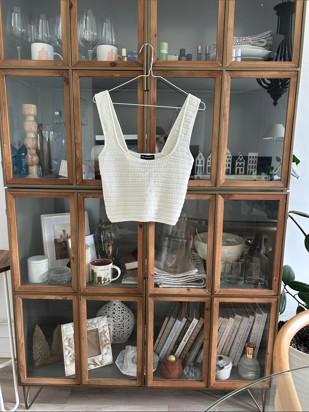 100% Cotton Off-White Knit Cropped Tank